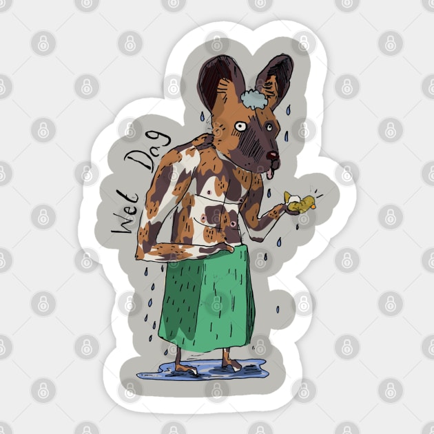 African Wild (wet) Dog Sticker by Animal Surrealism